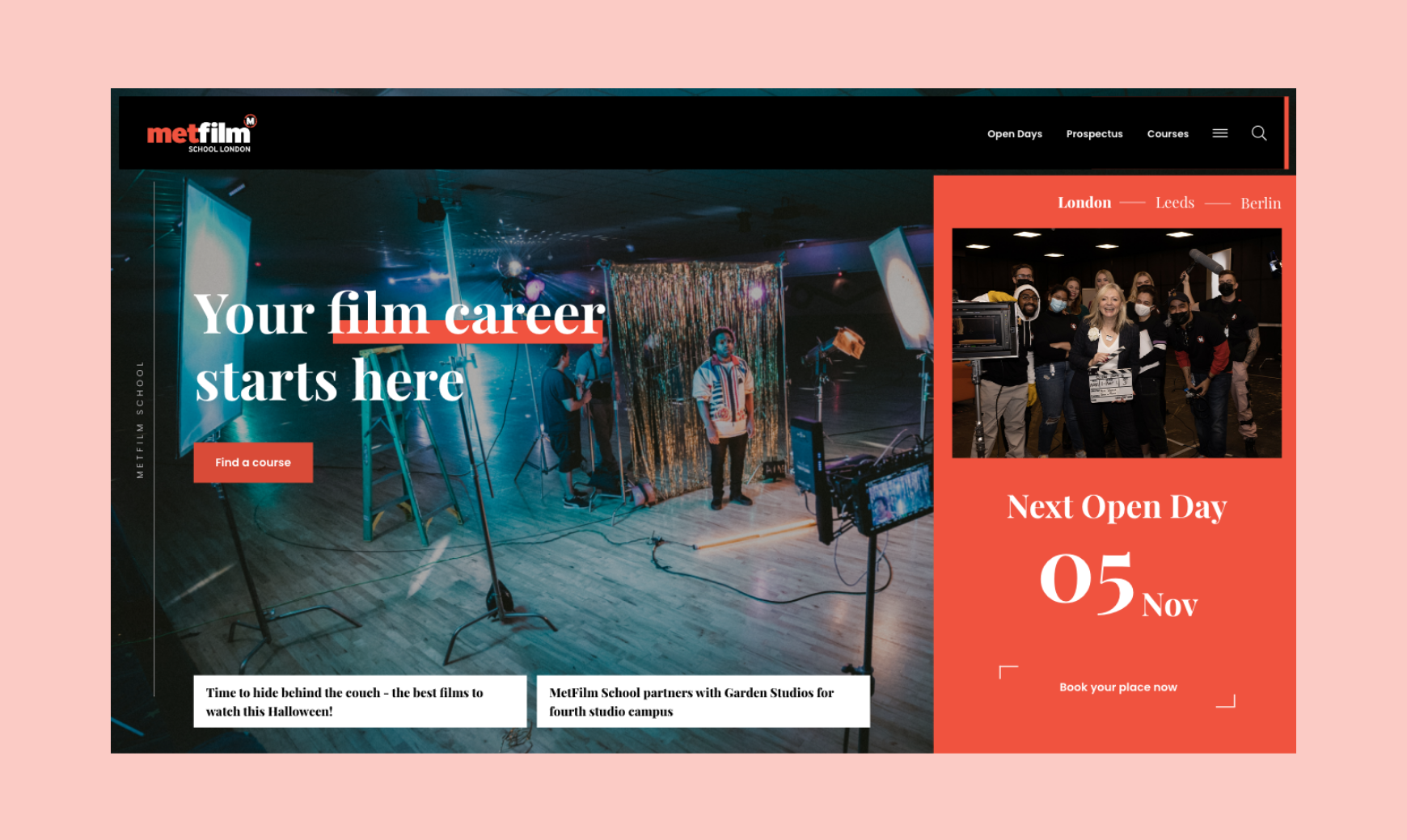 MetFilm School's bespoke web design home page