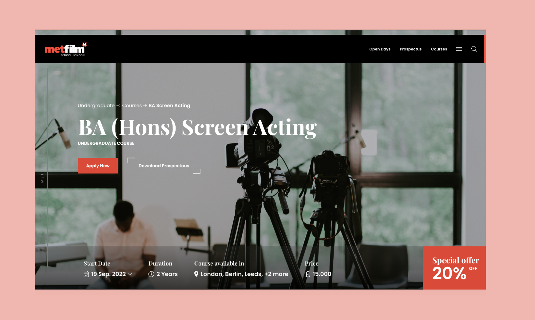 MetFilm School's bespoke web design screen acting course page