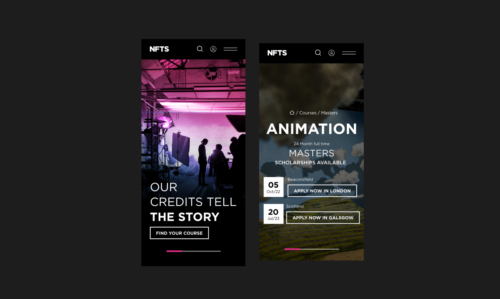 National Film and Television School (NFTS) bespoke web design for mobile