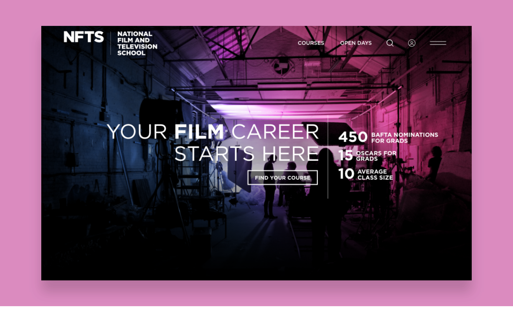 National Film and Television School (NFTS) bespoke web design home page