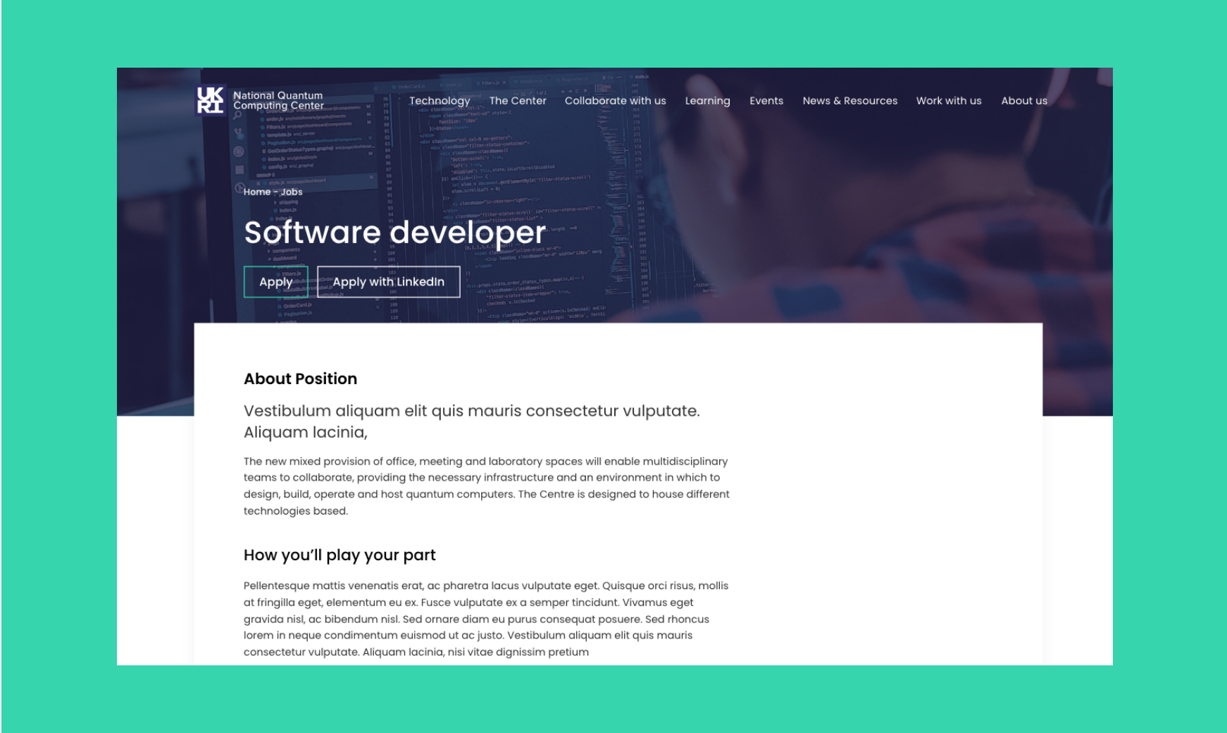 National Quantum Computing Centre (NQCC) bespoke web design job description page