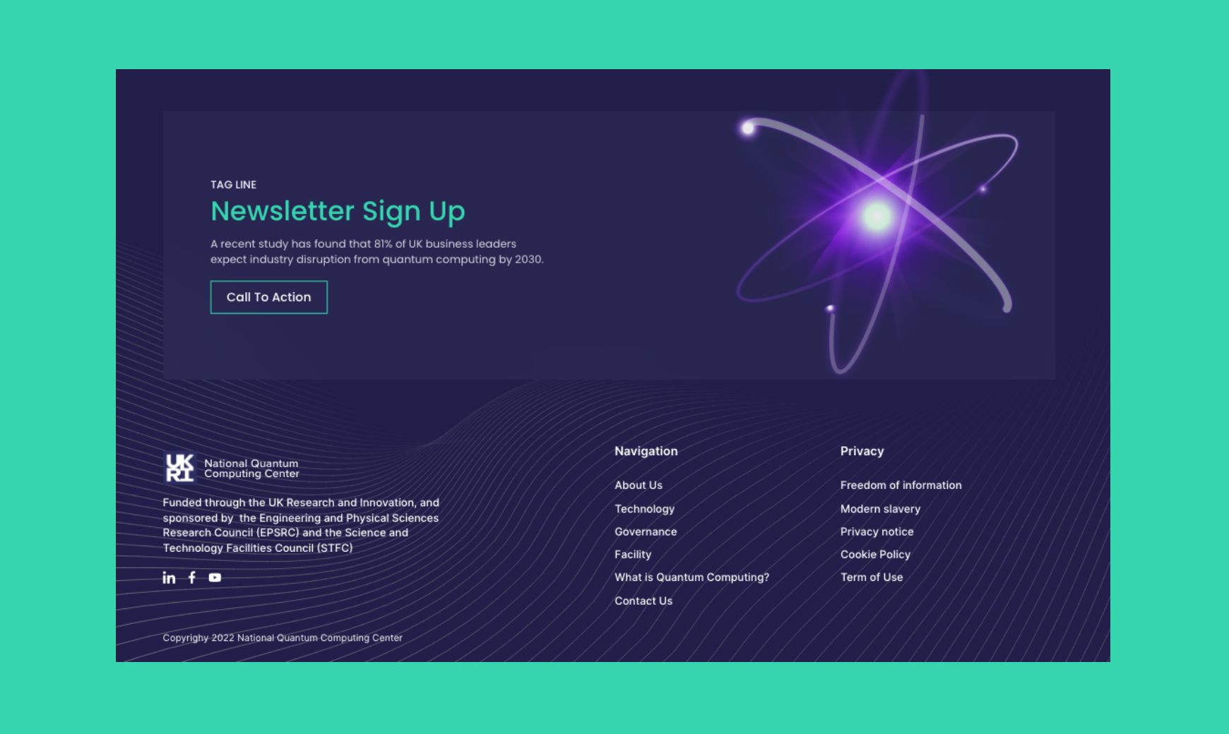 National Quantum Computing Centre (NQCC) bespoke web design newsletter sign-up page