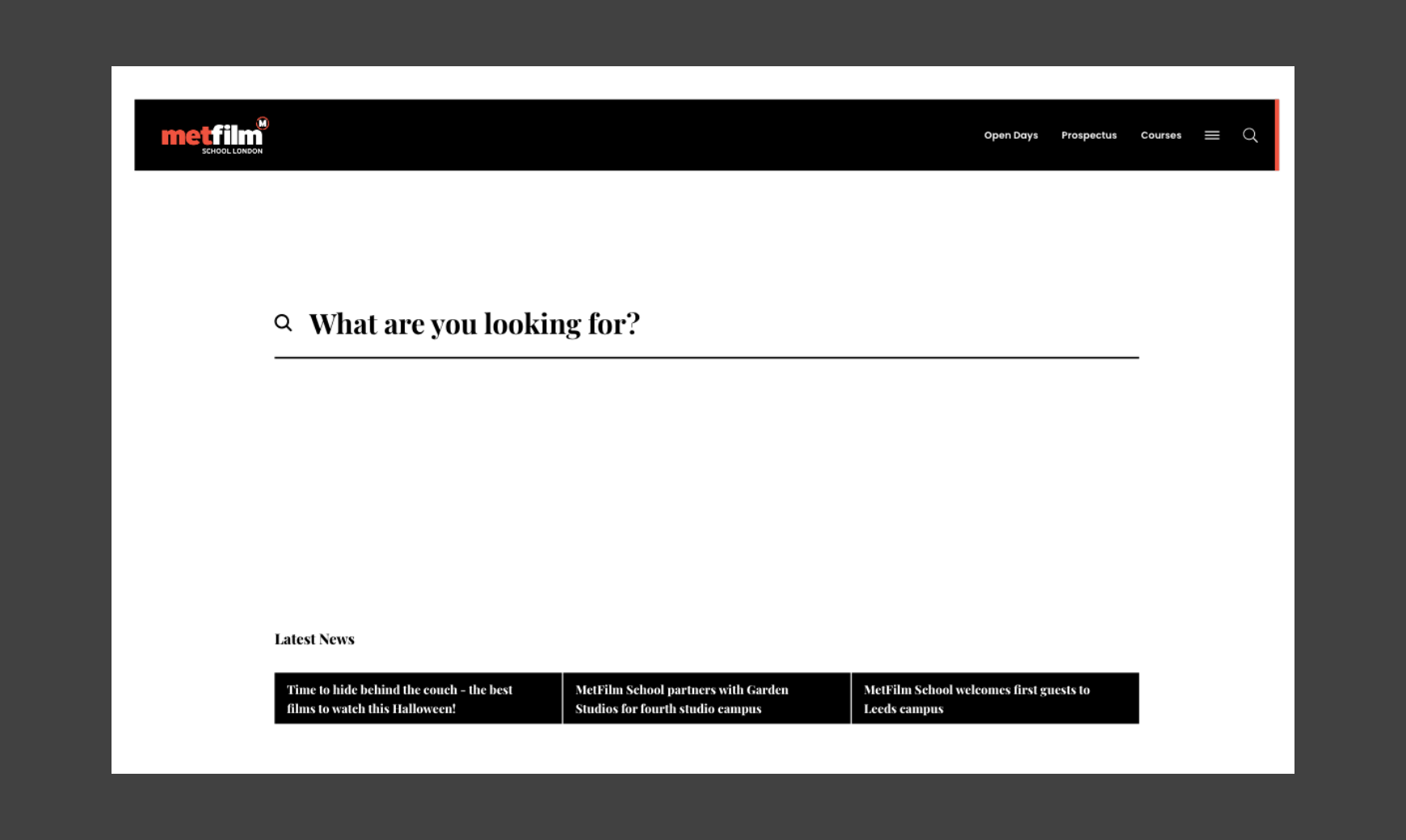 MetFilm School's bespoke web design search bar