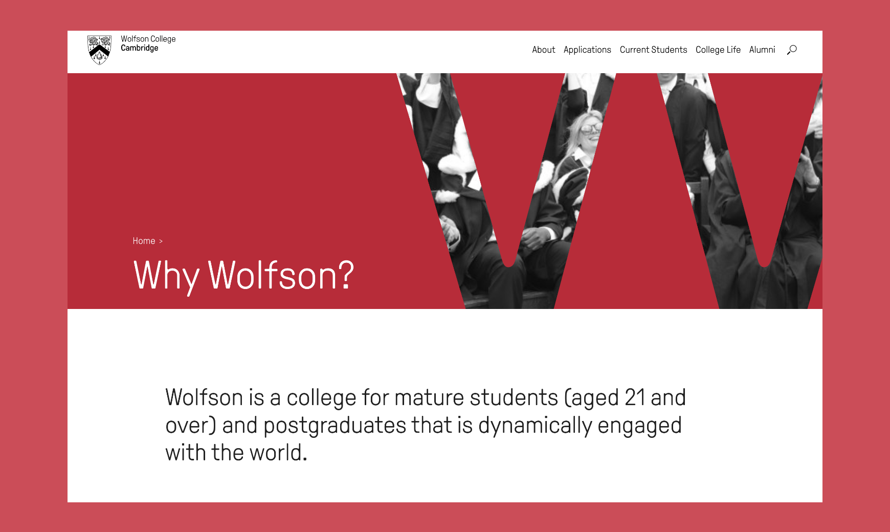Wolfson College bespoke web design why Wolfson page
