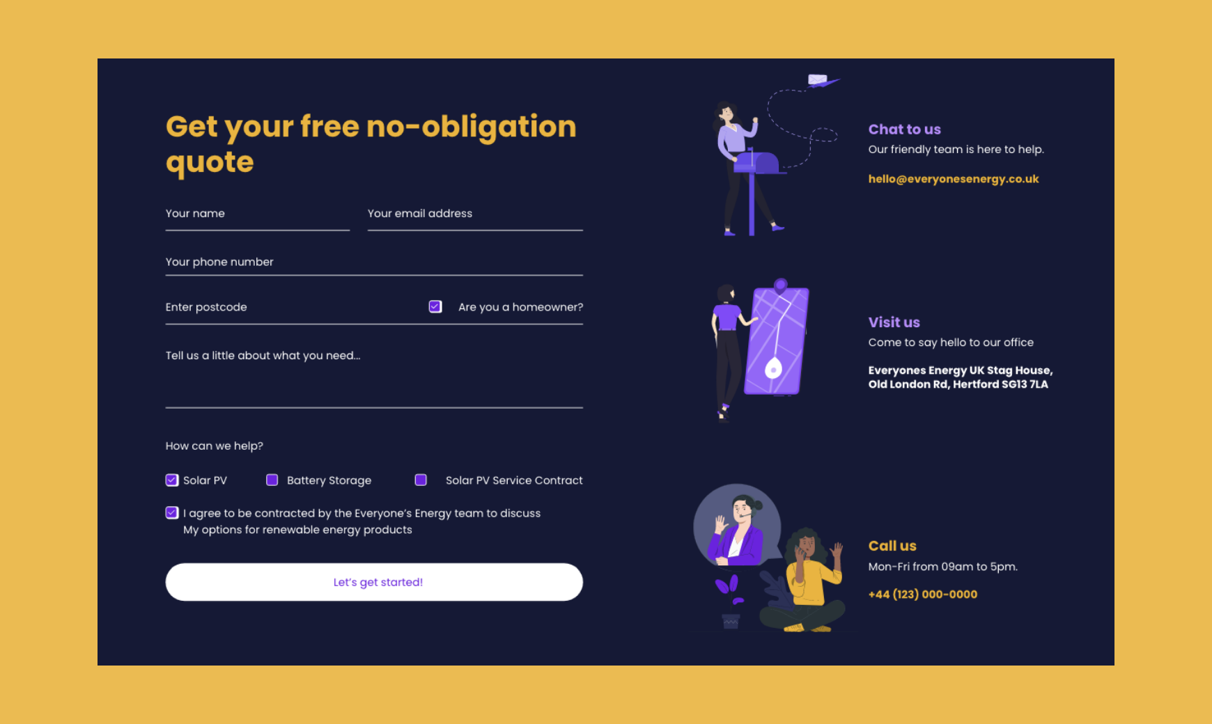 Everyone's Energy's bespoke web design no-obligation quote form