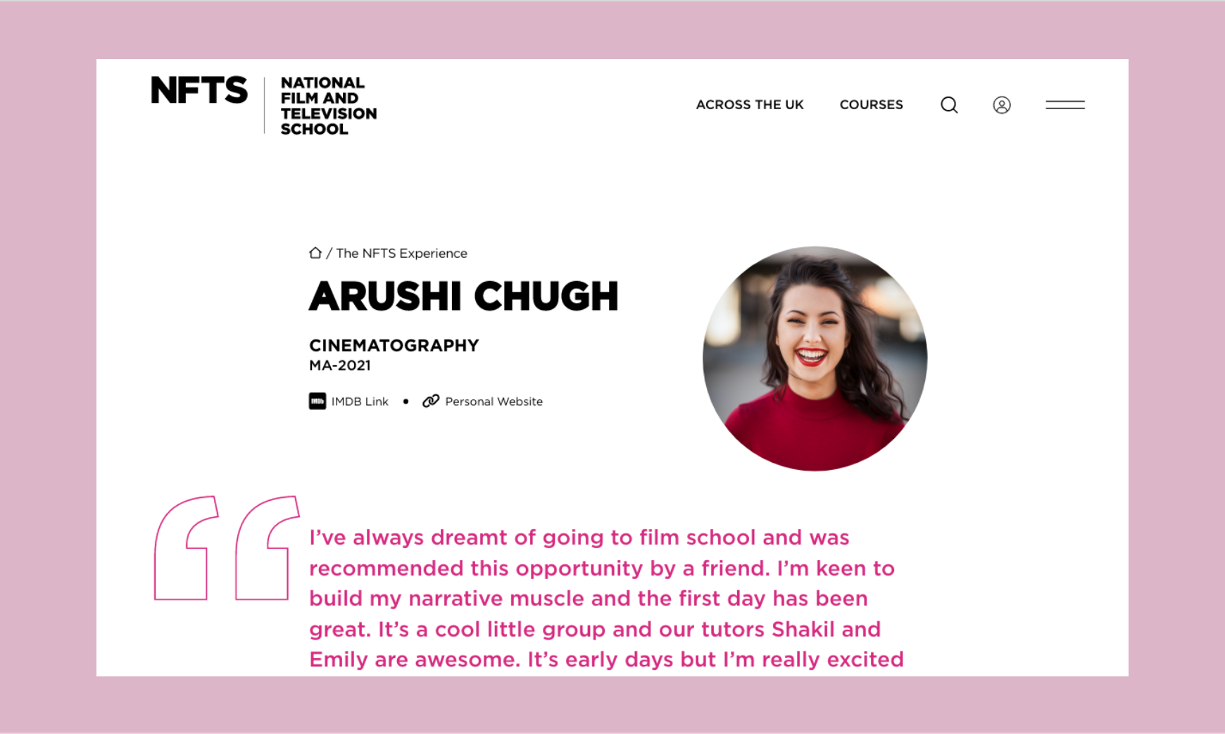National Film and Television School (NFTS) bespoke web design testimonial