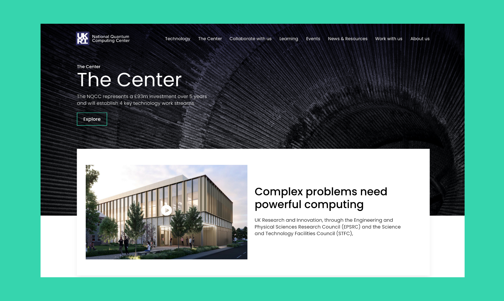 National Quantum Computing Centre (NQCC) bespoke web design about the centre page page