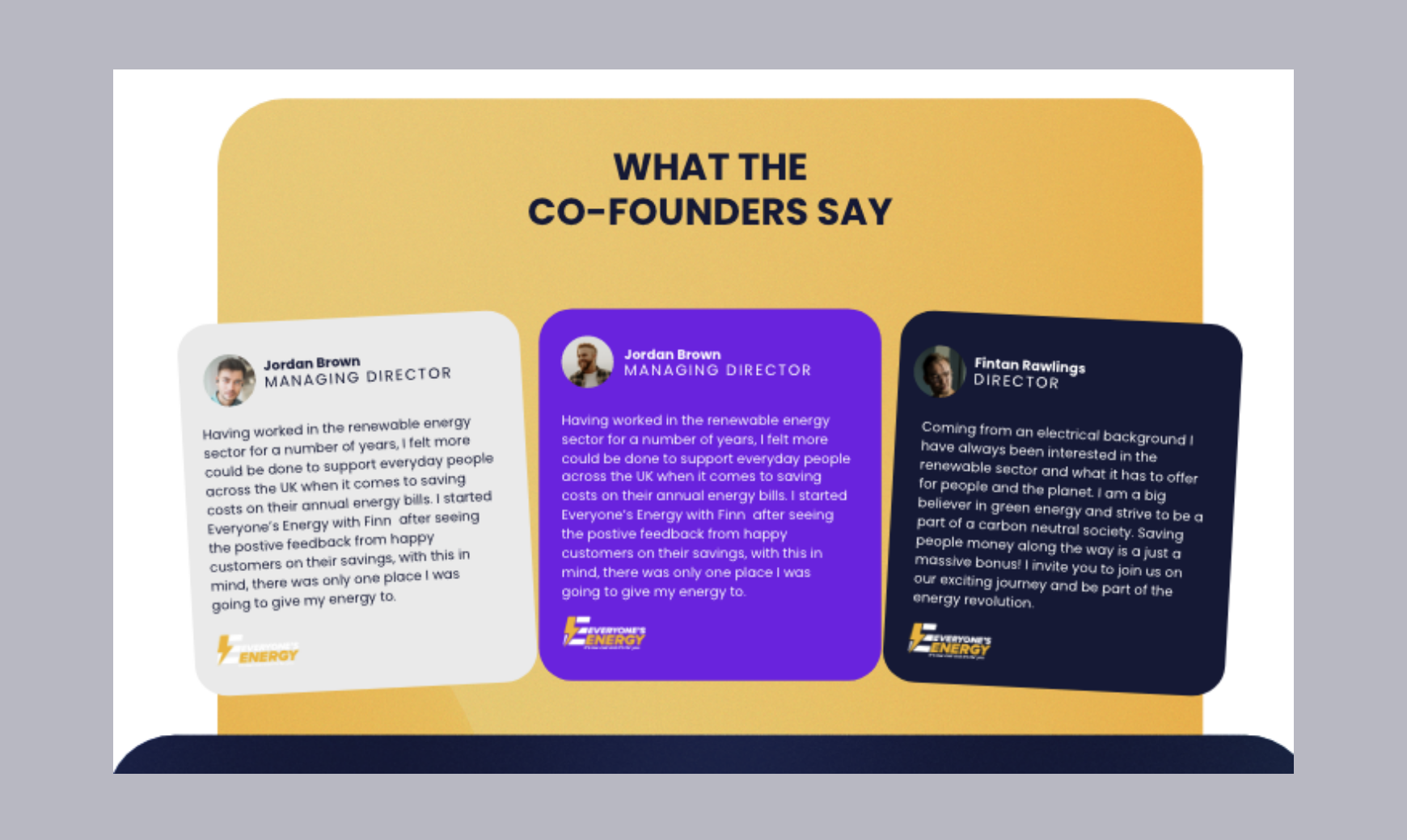 Everyone's Energy's bespoke web design co-founder quote blocks