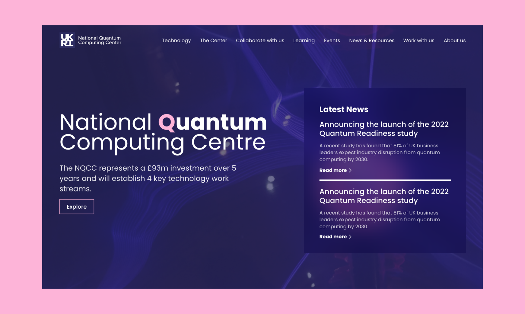 National Quantum Computing Centre (NQCC) bespoke web design home page
