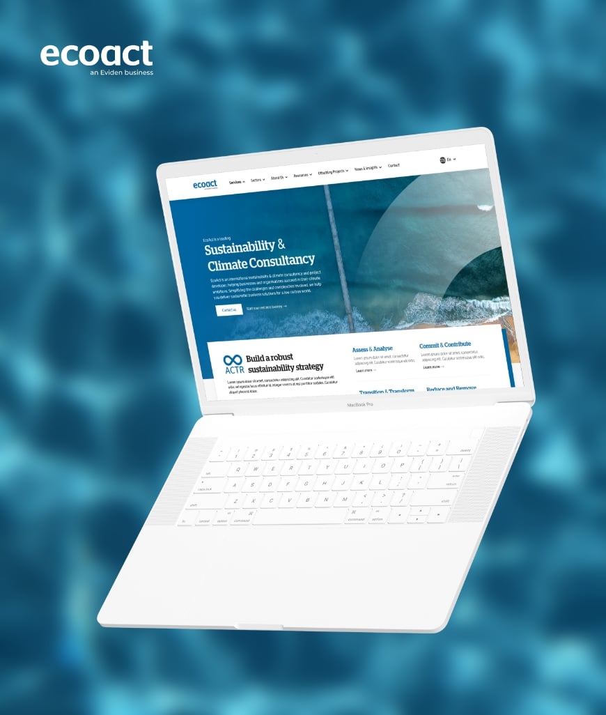 Laptop displaying EcoAct's bespoke web design within the B2B sector