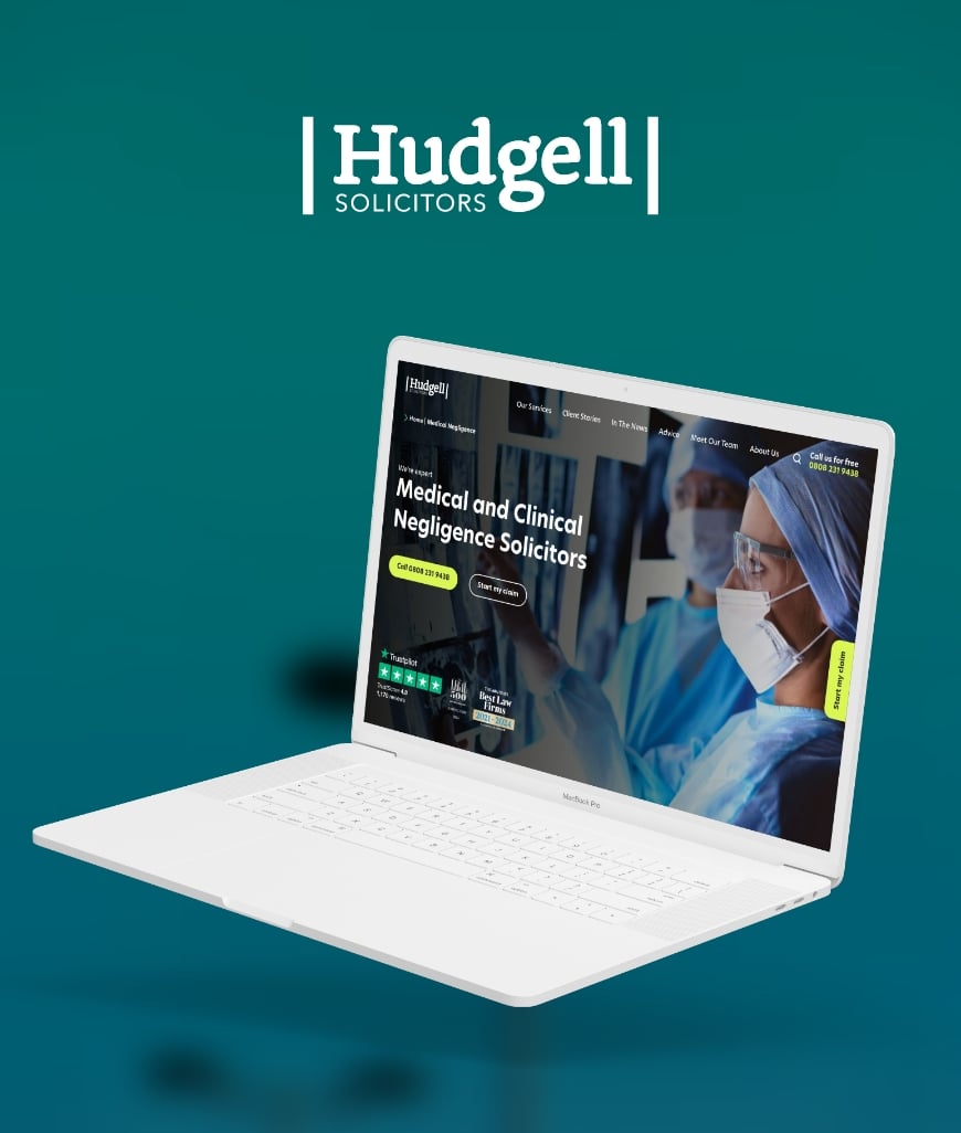 Laptop displaying Hudgell Solicitors' bespoke web design within the law sector