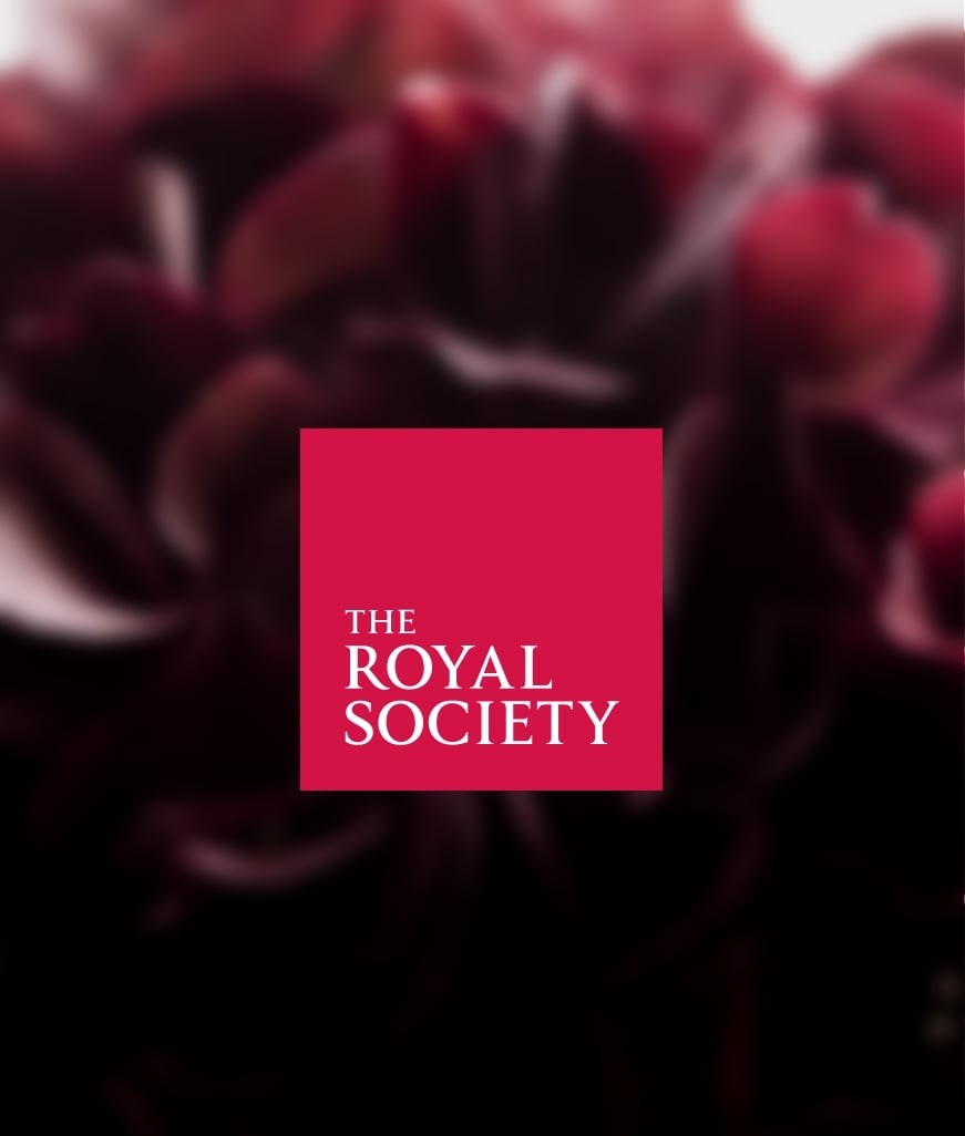 Royal Society logo on a red and black background