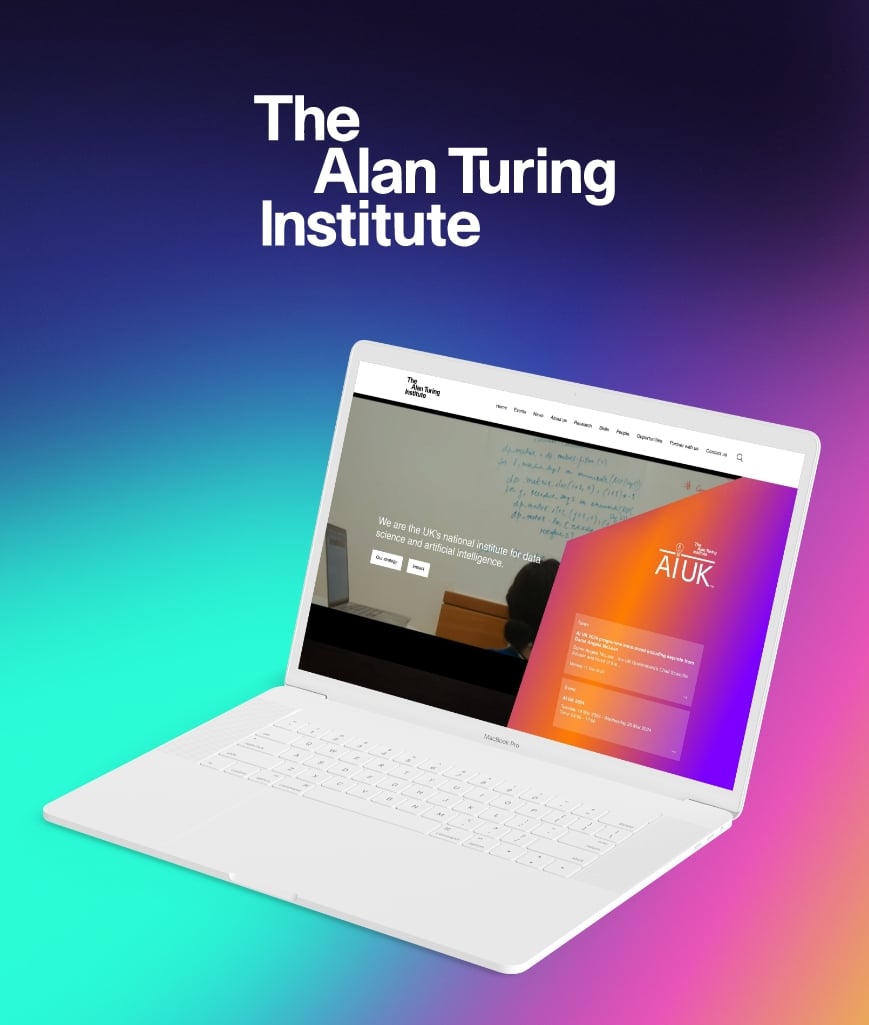 Laptop displaying Alan Turing Institute's bespoke web design within the science and research sector sector