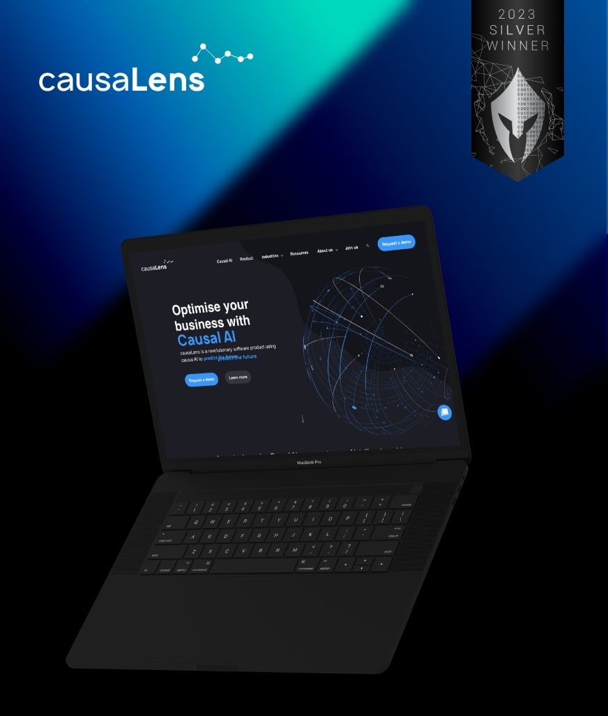 Laptop screen displaying homepage of causalen’s B2B web design, built bespoke and responsive by Contra Agency