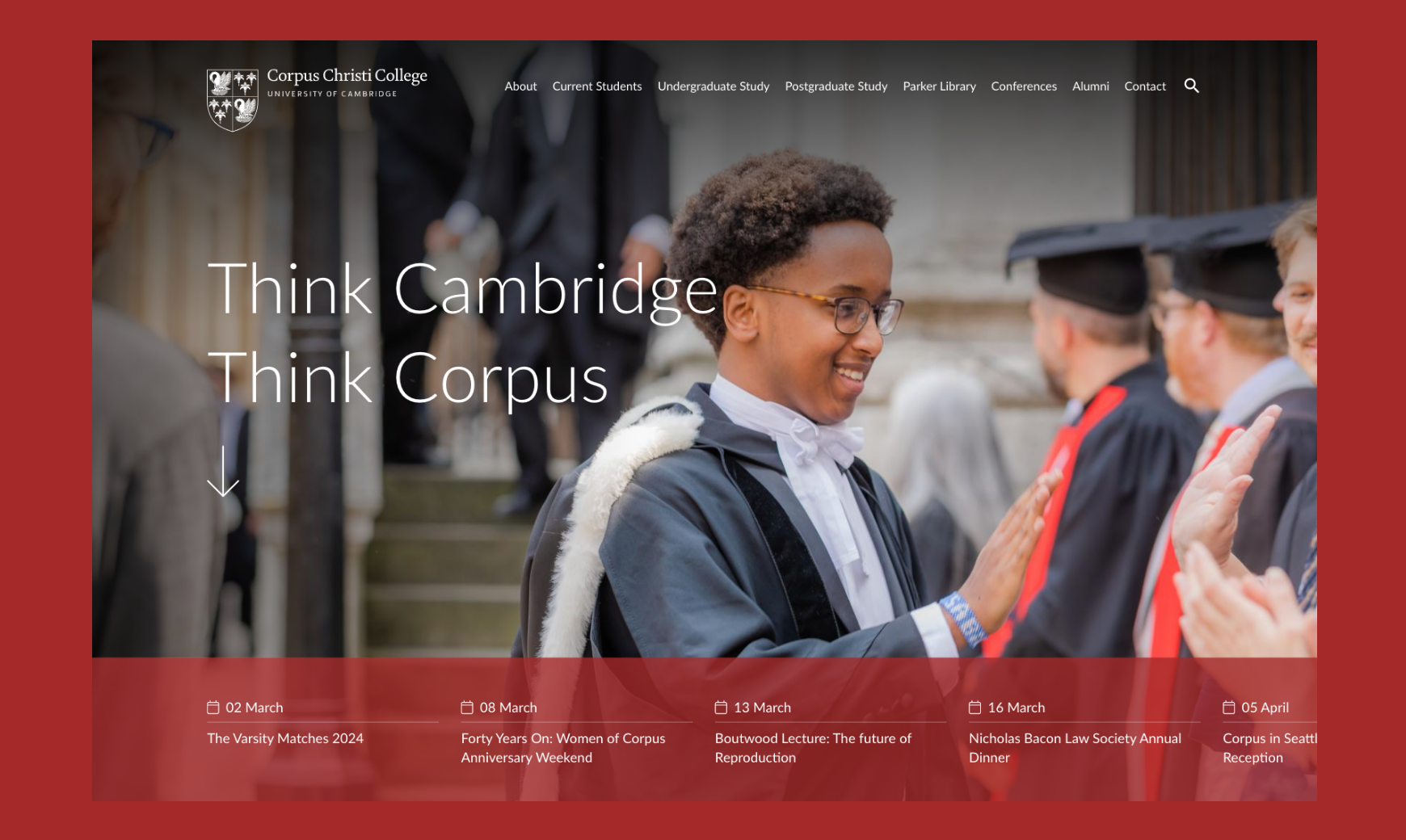 Corpus Christi College, Oxford University, web design of home page