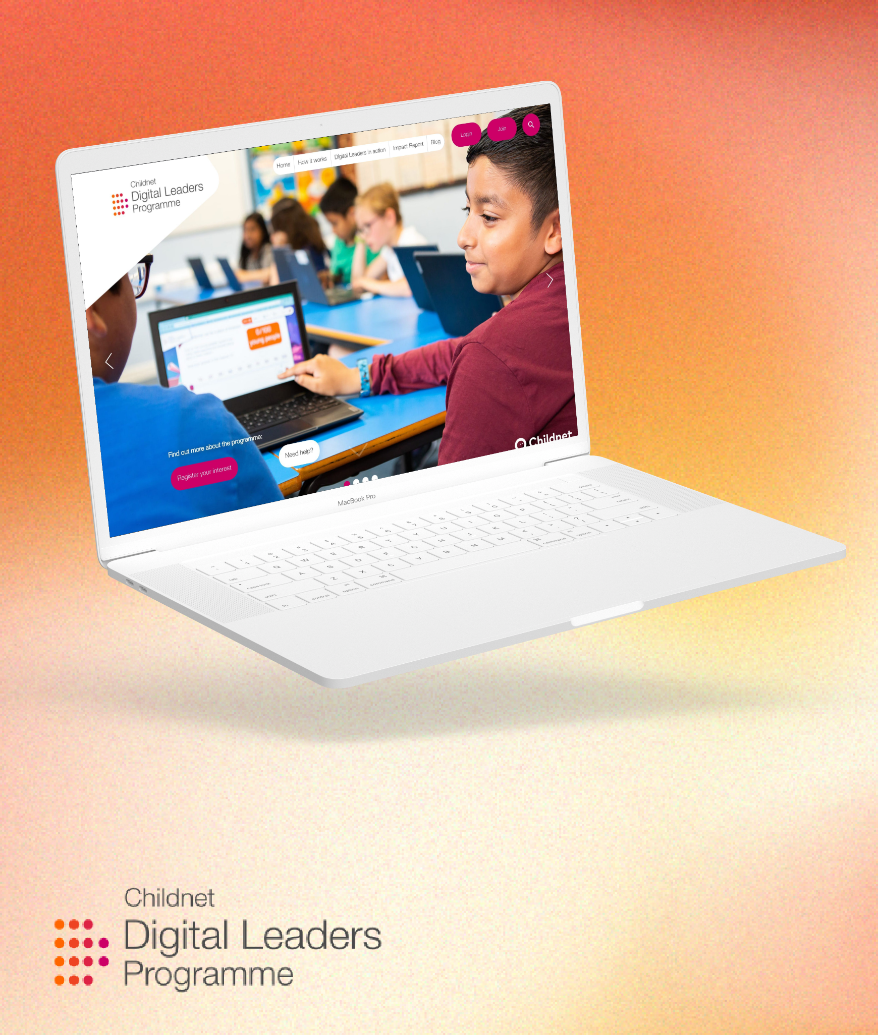 Laptop displaying Childnet Digital Leaders bespoke web design within the education sector