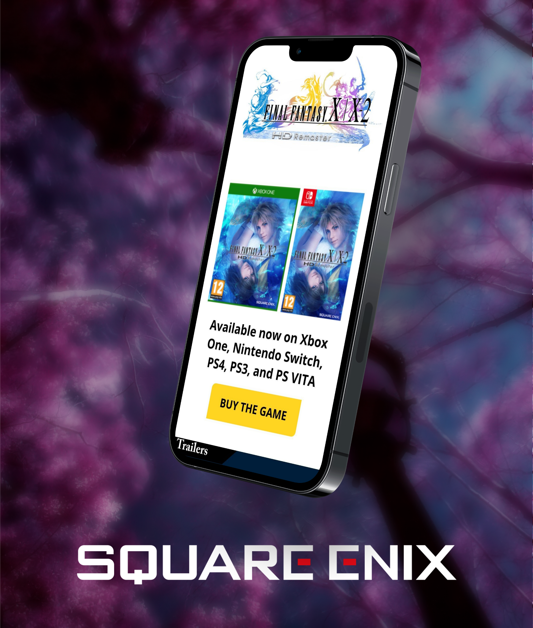 Smartphone displaying Square Enix B2C website development within the B2C sector