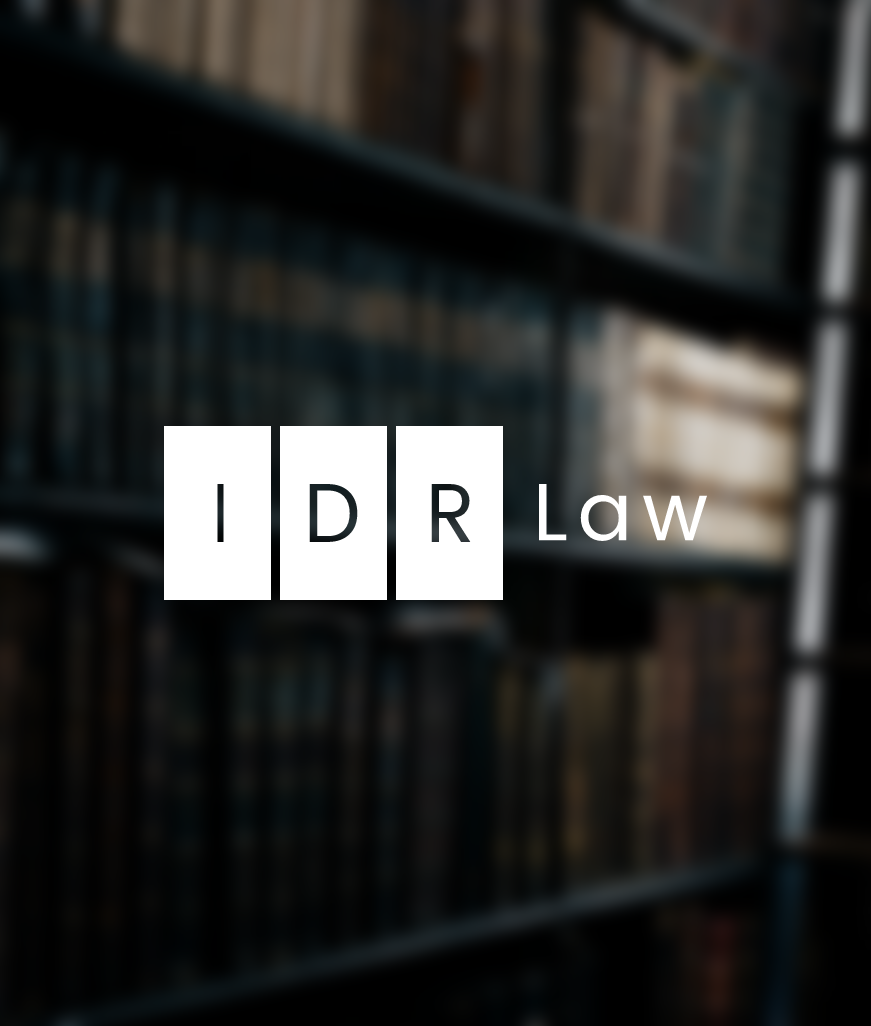 IDR Law logo on dark background