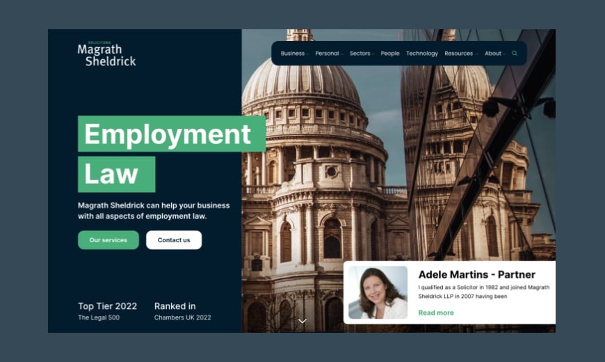 Magrath Sheldrick Solicitors' bespoke web design home page