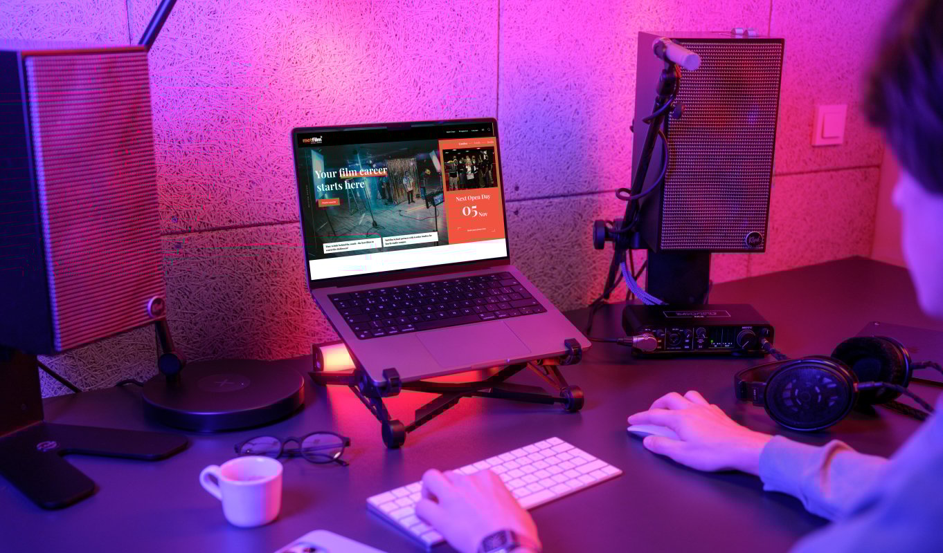 Laptop displaying homepage of MetFilm School's education web design, built bespoke and responsive on Wordpress