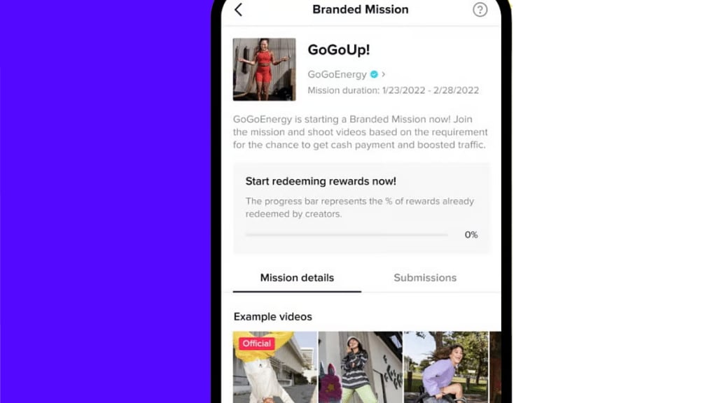 Mobile displaying TikTok's Branded Missions