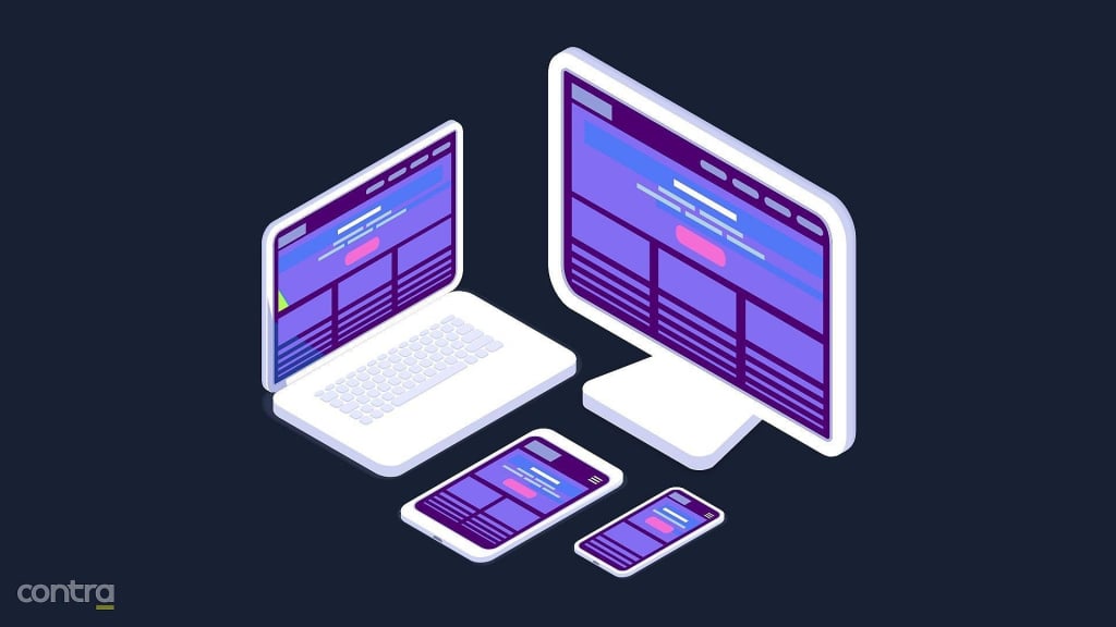 Several devices displaying flexible grid-based web design layout