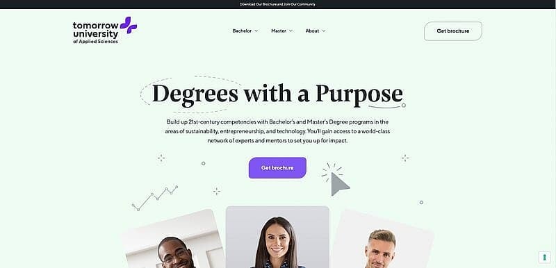 Tomorrow University web design homepage