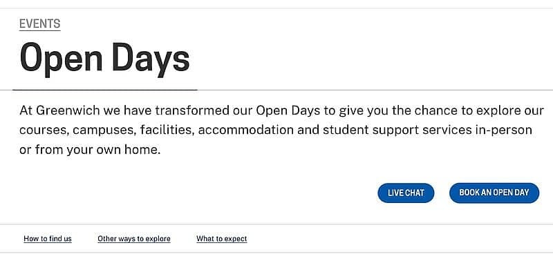 University open days CTA section