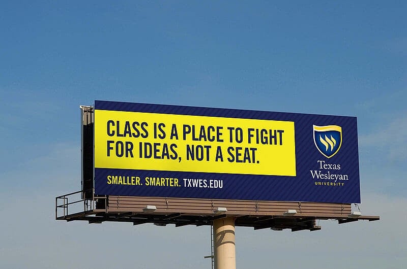 Billboard advert for Texas Wesleyan University