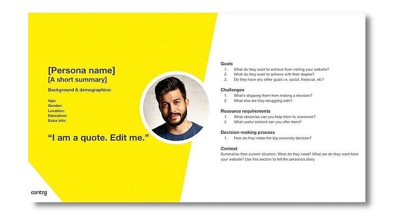 Student persona template for education marketing