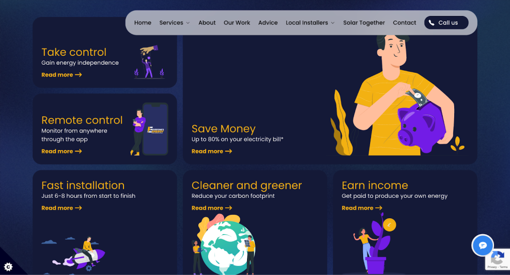 Everyone's Energy bento grid web design trend.