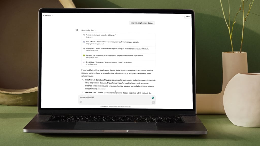 ChatGPT Search query for help and advice from solicitors