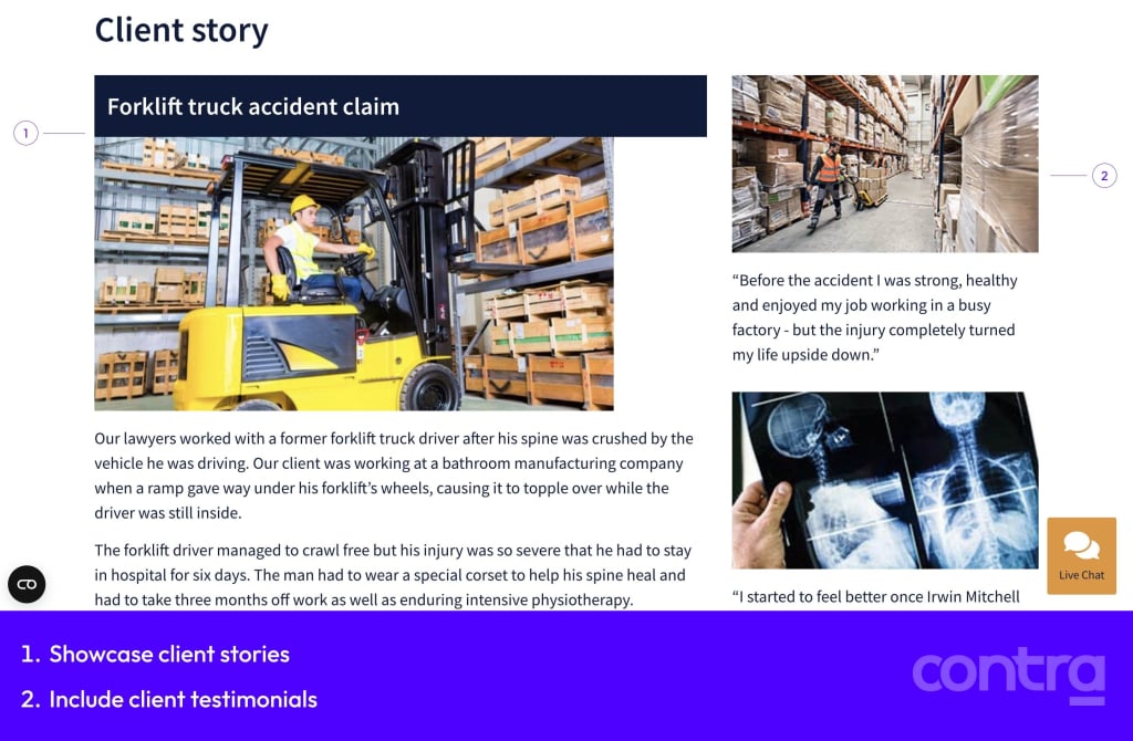case studies and testimonials for law firm landing page