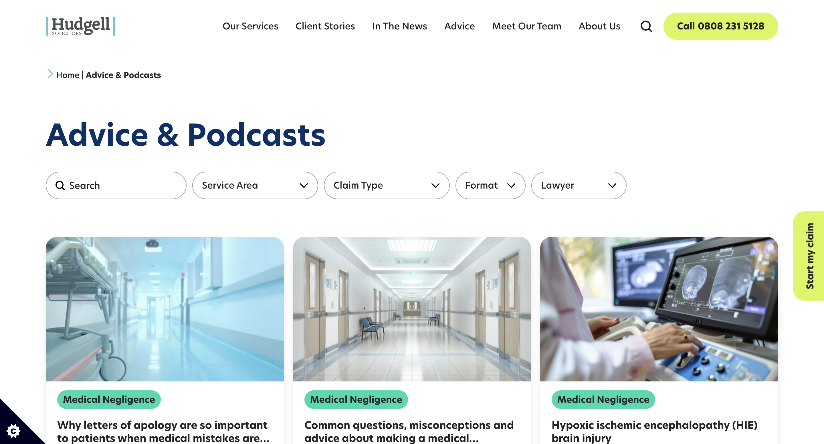 Hudgell Solicitors web design Advice page