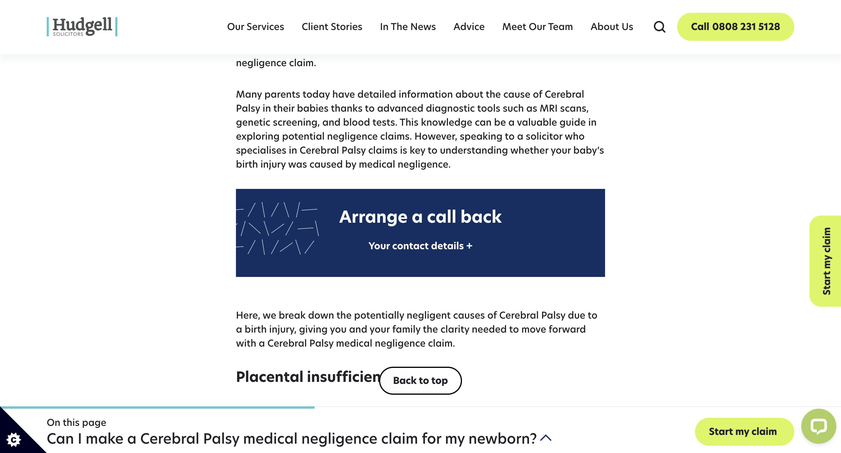 Hudgell Solicitors web design cexpandable callback
