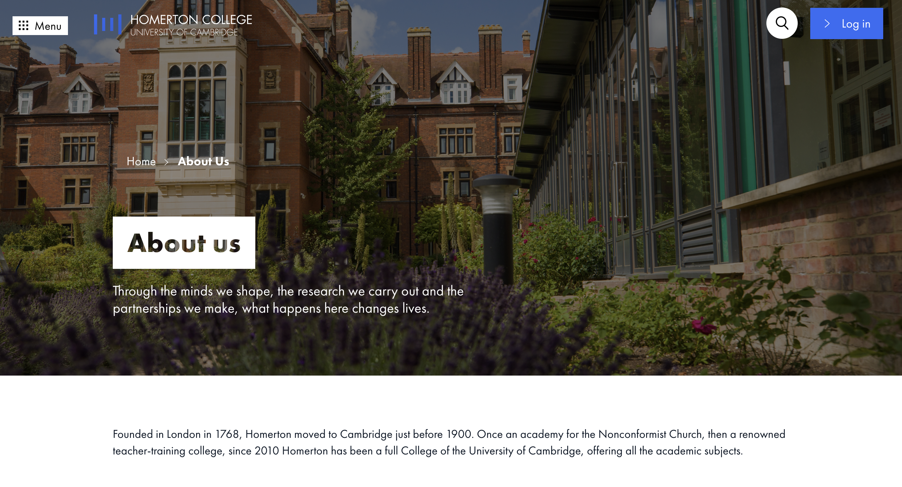 Homerton College Cambridge Web Design About Page