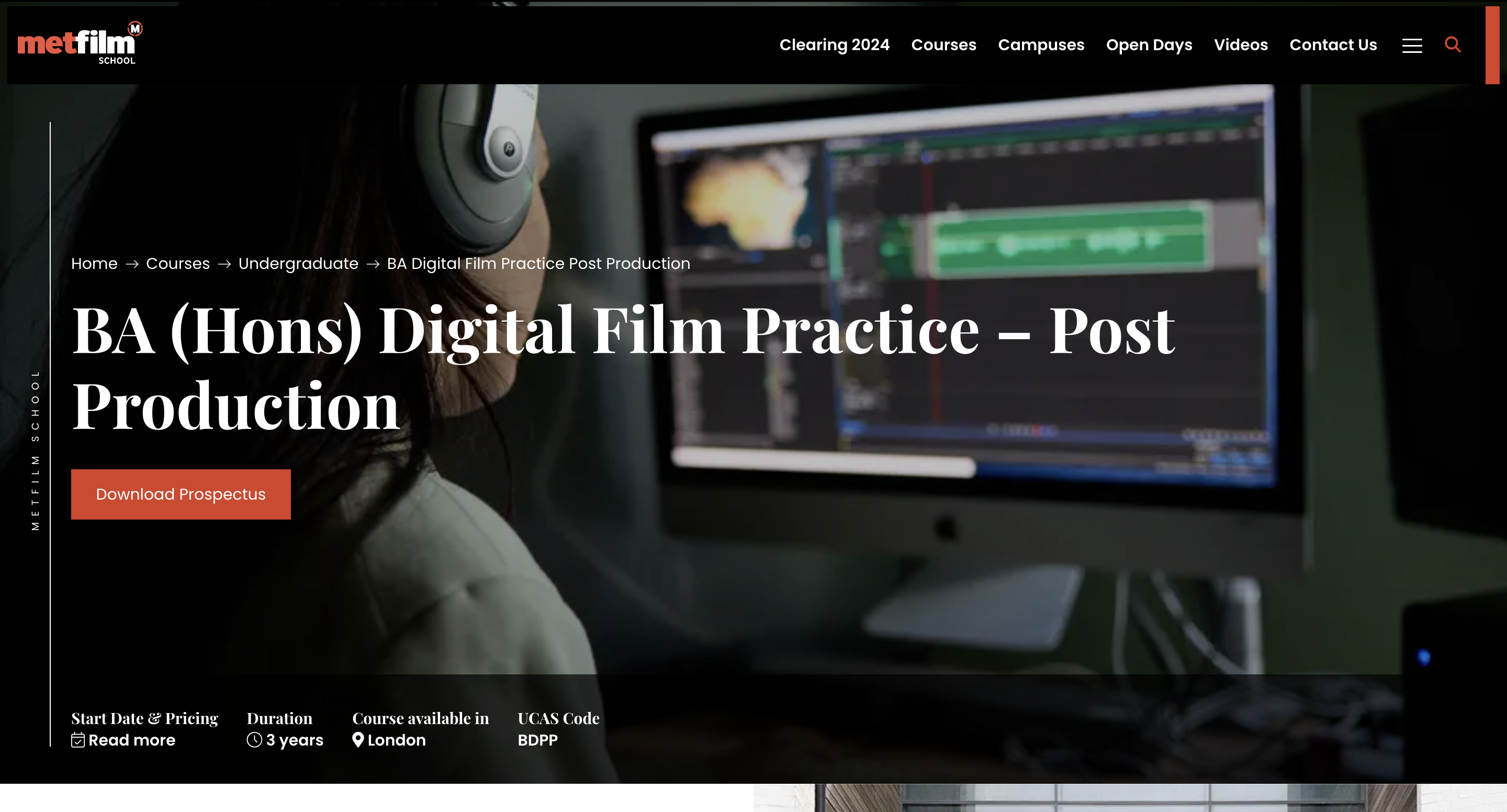 Metfilm School web design service page