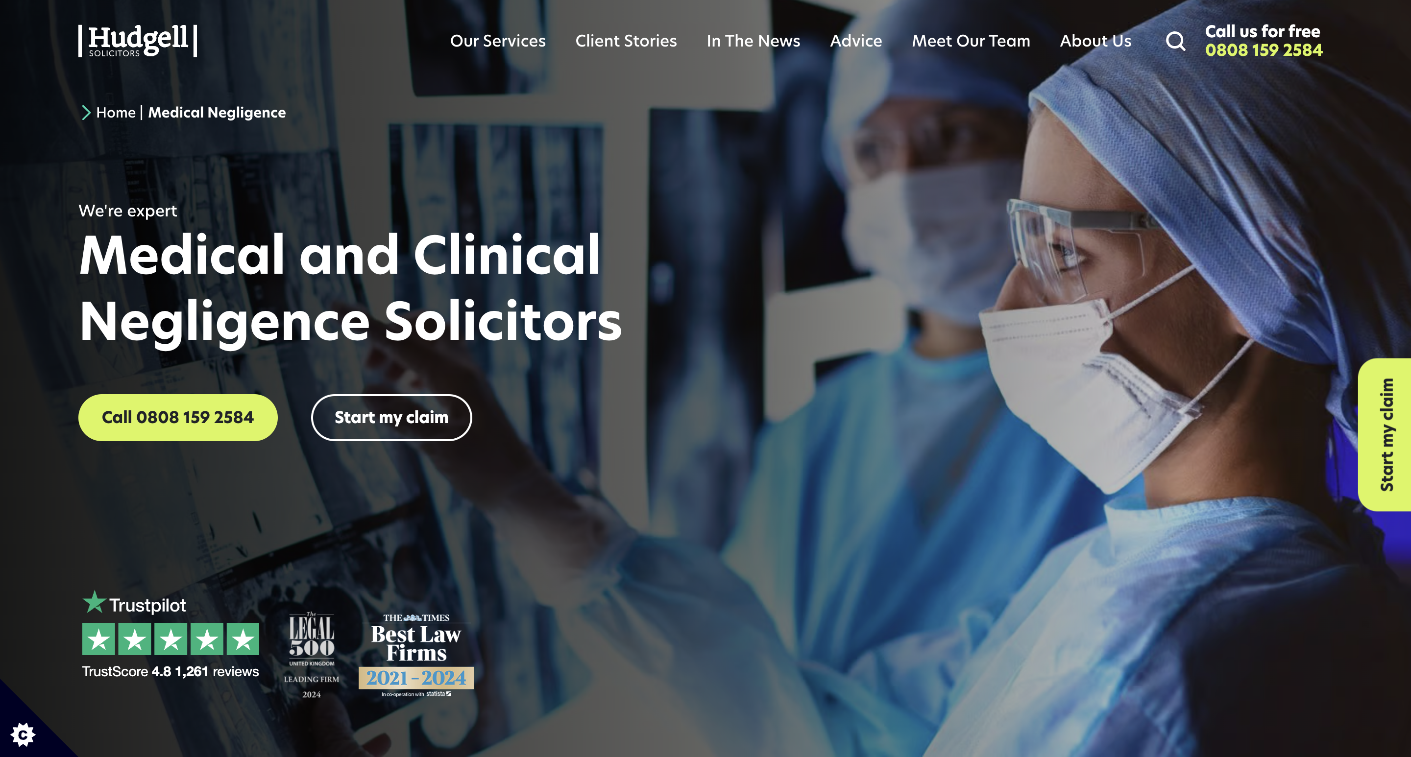 Hudgells Solicitors web design Medical Negligence service page