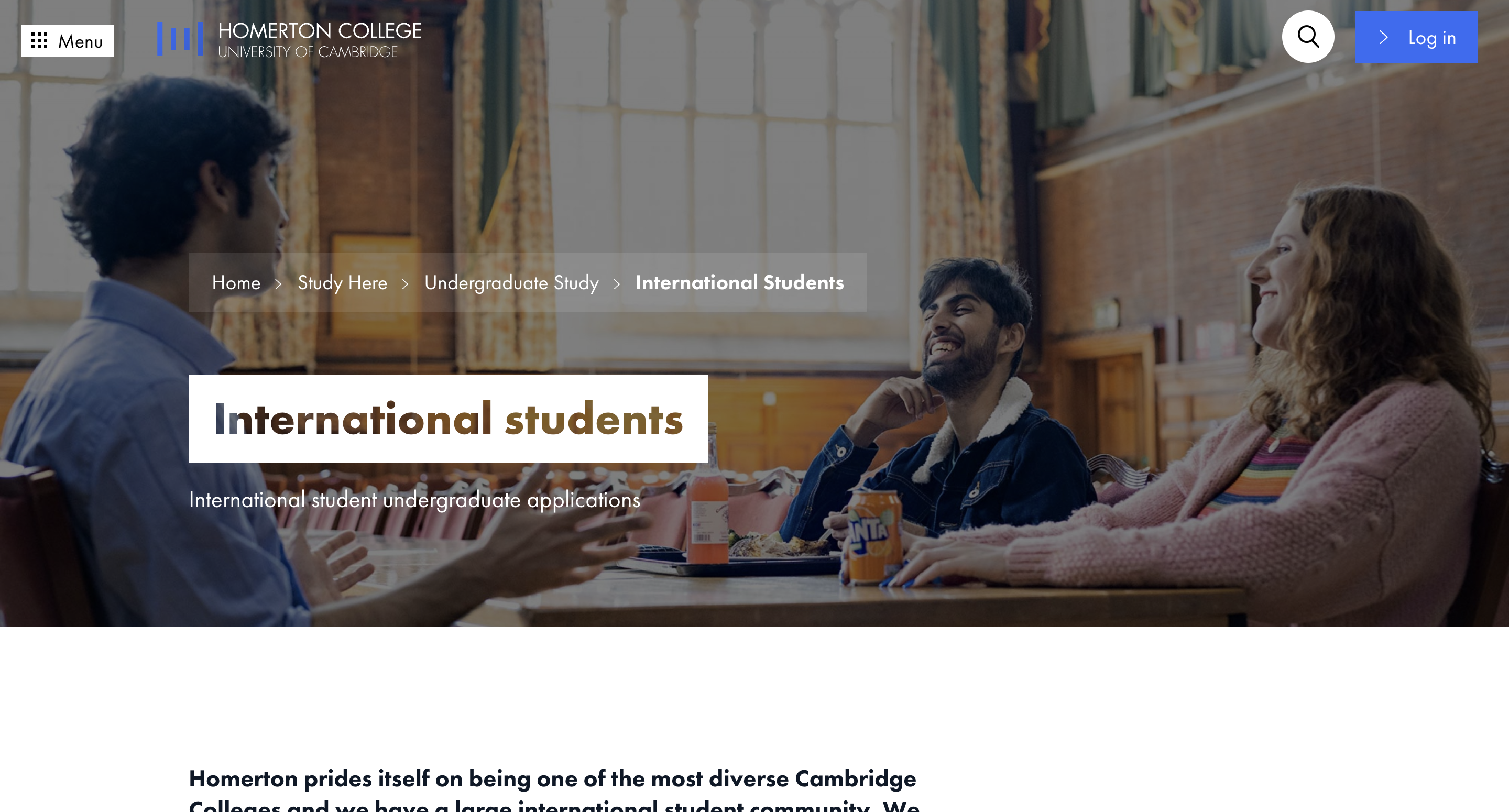 Homerton College Cambridge Web Design International Students Page