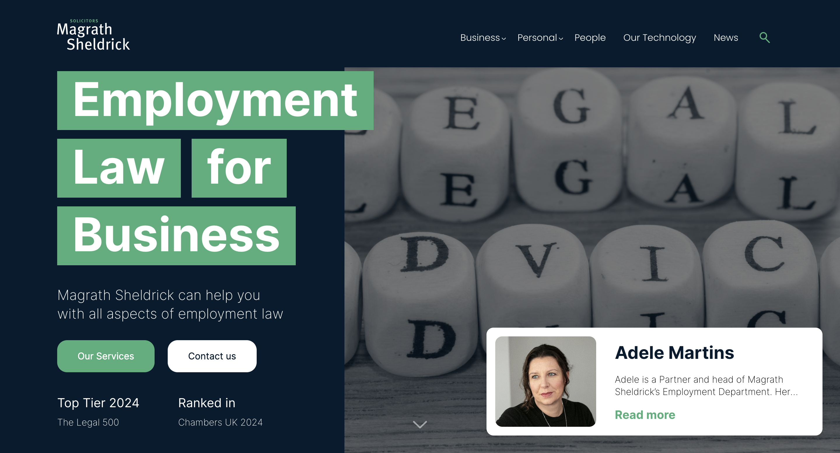 Magrath web design service page Employment Law for Business