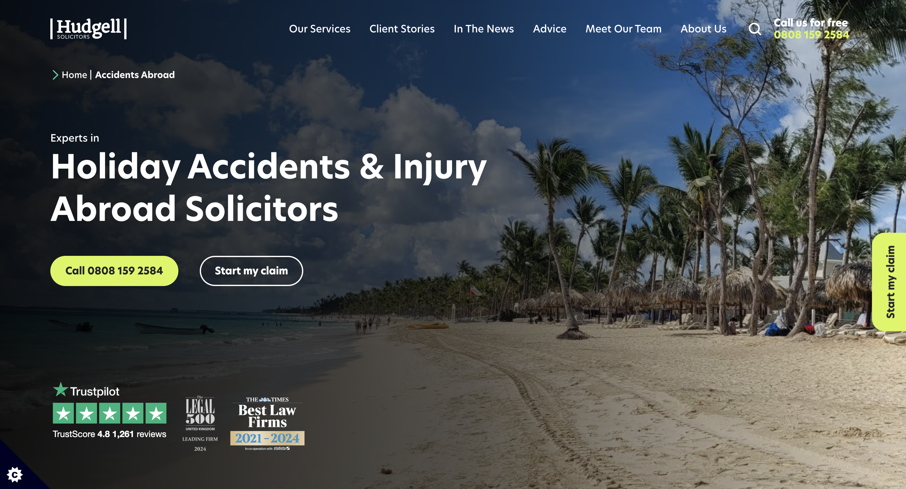 Hudgell Solicitors web design Holiday Accidents & Injury Abroad service page