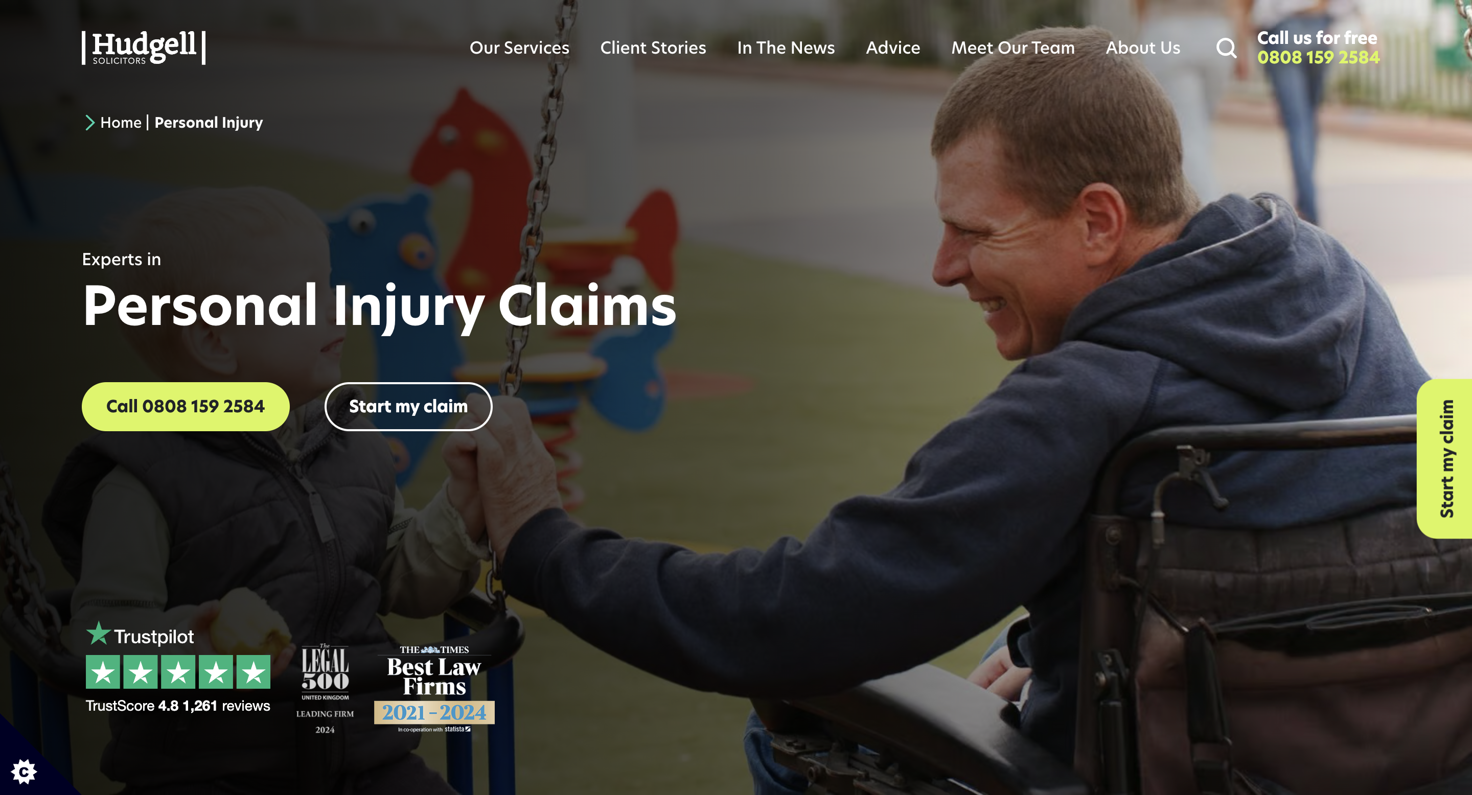 Hudgell Solicitors web design Personal injury claims service page