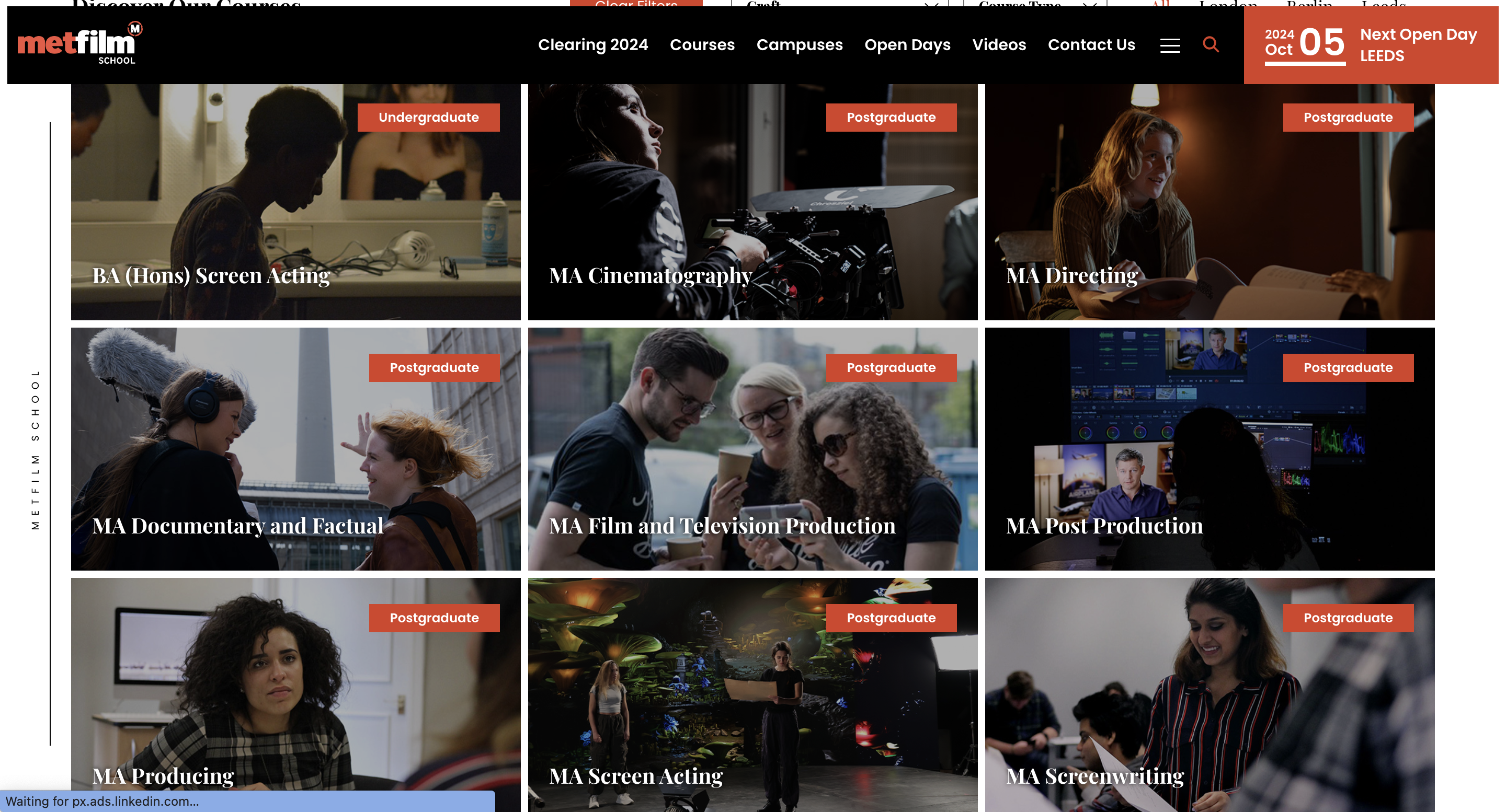 Metfilm School web design course page