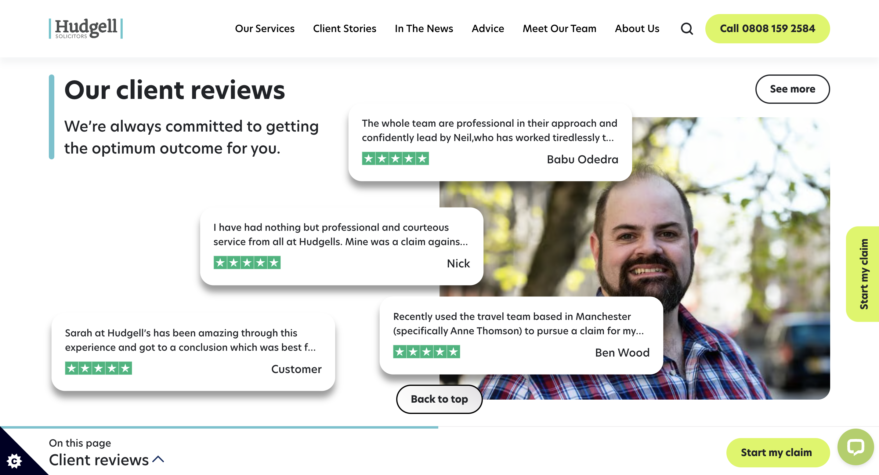 Hudgell Solicitors web design TrustPilot testimonials social proof